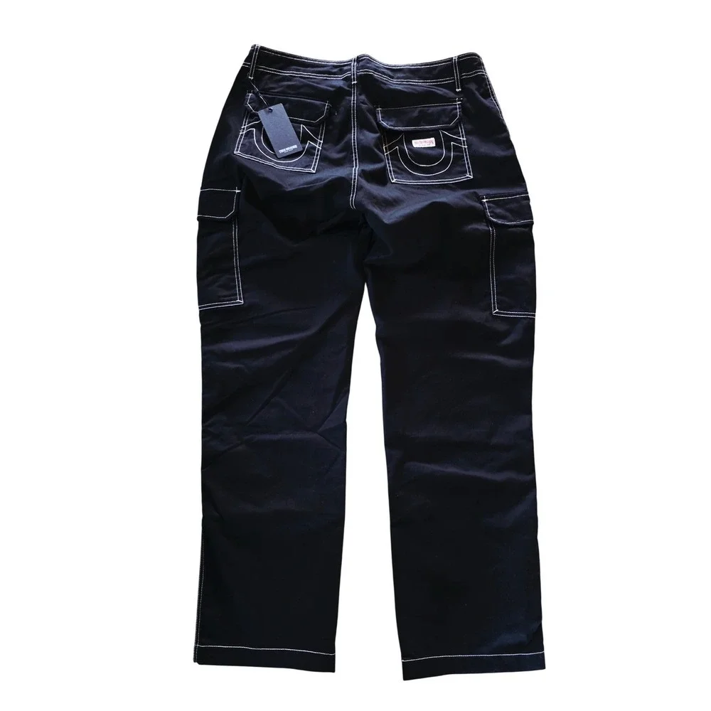 True Religion 36x32 Mens Jet Black Cargo‎ Pants Style 108335 Stitch NWT $159